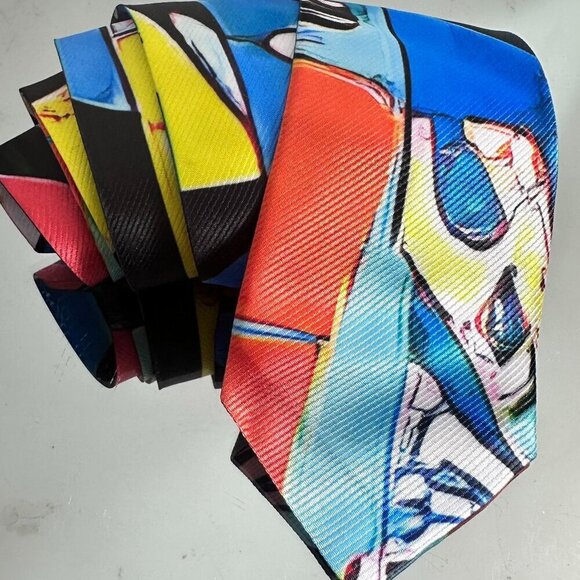 Tie Designer Menswear Necktie Mid Century Patchwork Blue Modernist Abstract Art - Picture 1 of 7